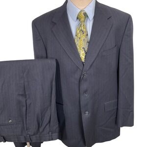 Hart Schaffner Marx Suit Mens 44R 36W 29L Gray Pinstripe 3 Button Wool